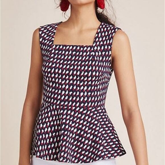 Eri Ali Effie Peplum Knit Womens Top Sz XS Retro Mod Cottagecore Anthropologie - Picture 1 of 14